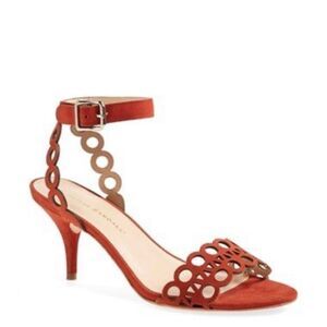 Loeffler Randall Opal Laser Cut Out Suede Kitten Heels. Size 6. Adjustable ankle
